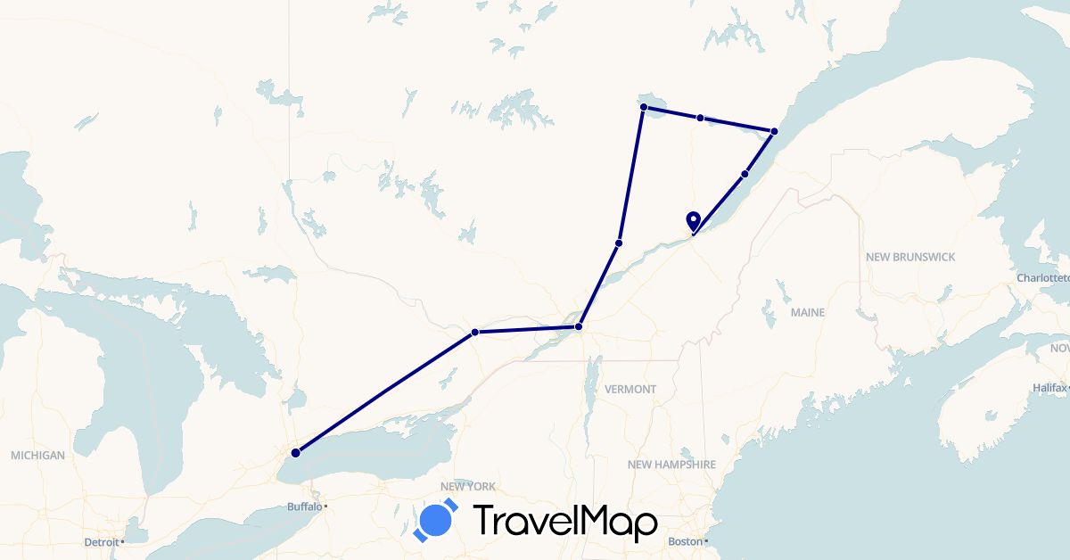TravelMap itinerary: driving in Canada (North America)